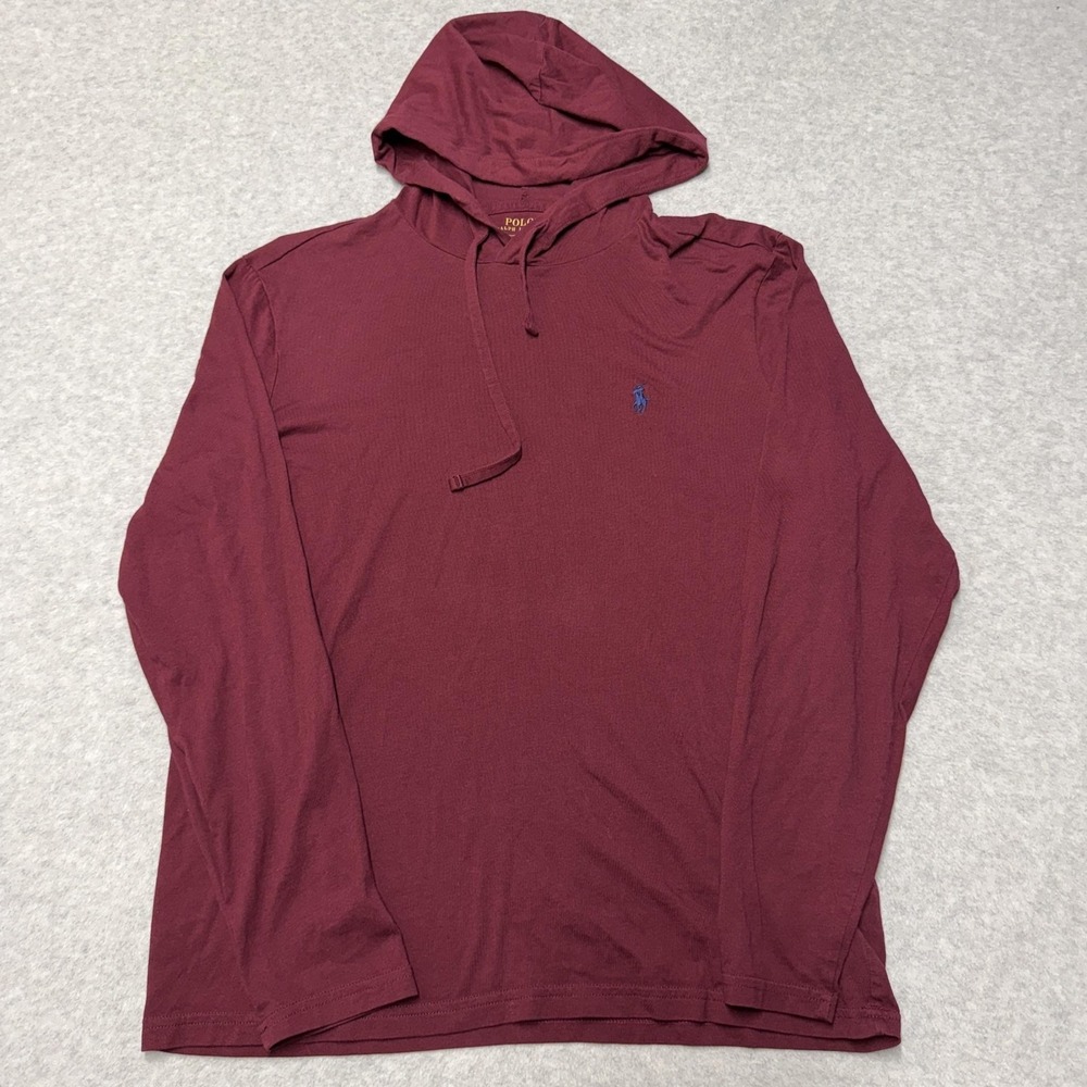 Polo Ralph Lauren Hoodie Mens M Red Lightweight Jersey Pullover Pony Logo